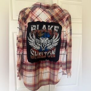 GAP Flannel Shirt. Up-cycled Blake Shelton country music, graphic.